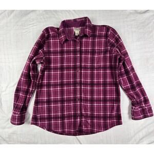 LL Bean Women’s Shirt Jacket Button Down Fleece Plaid Pink Chest Pocket Small